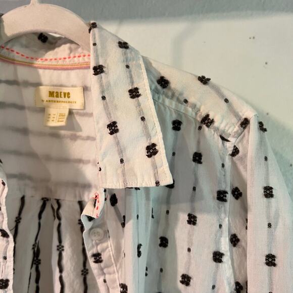 Maeve X Anthropologie White Embroidered Button Front Lightweight Shirt Size 10 - Picture 3 of 15